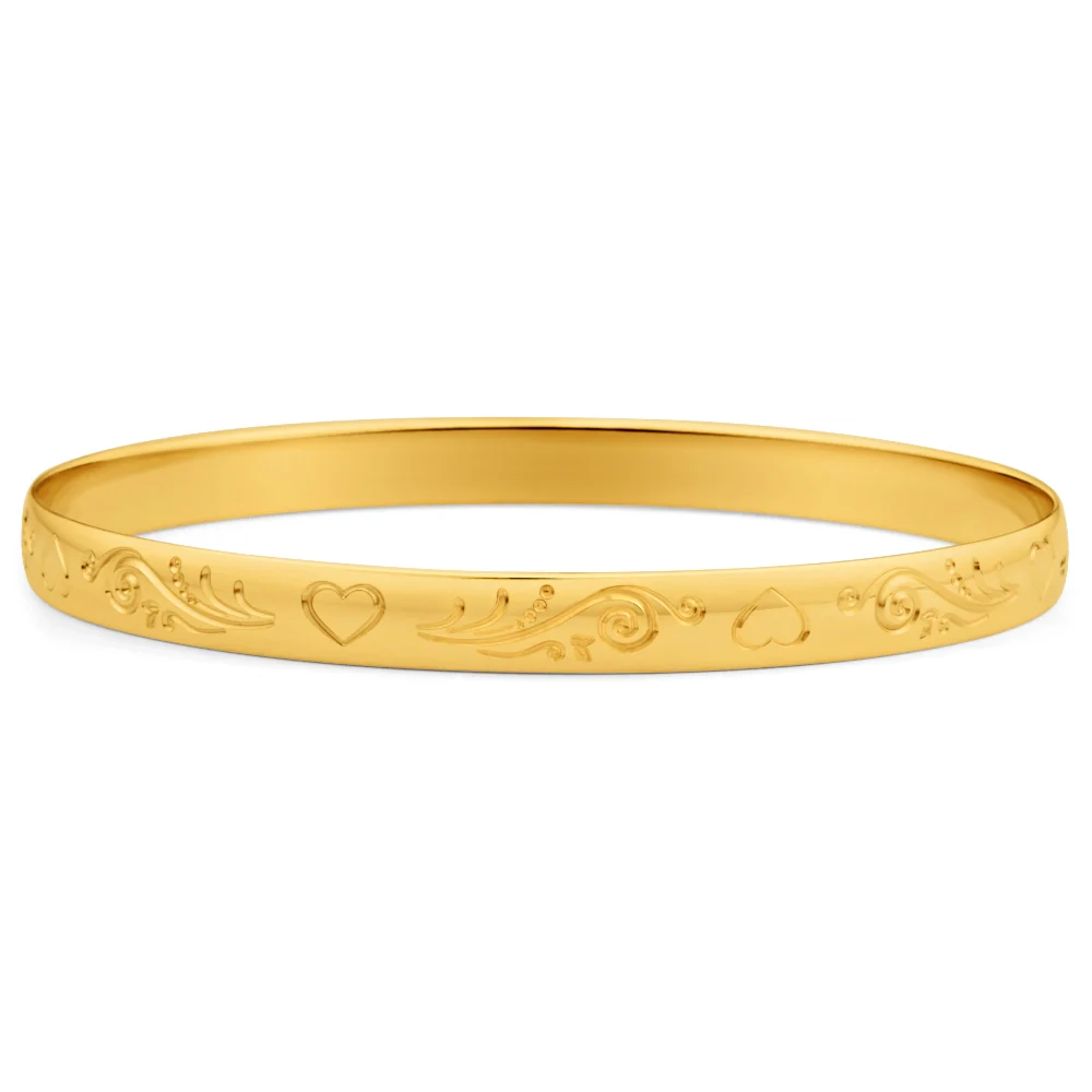 9ct Yellow SOLID Gold Engraved Heart Pattern Bangle – Shiels Jewellers