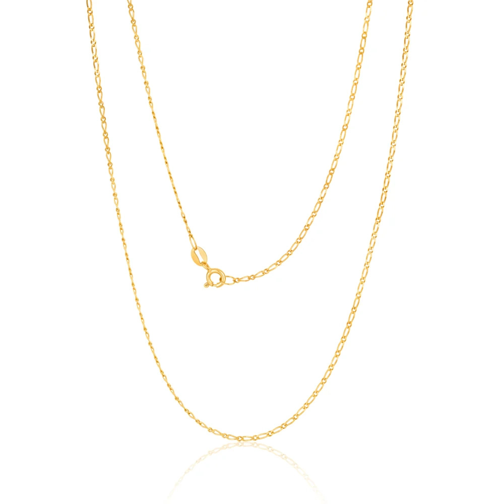 9ct Yellow Solid Gold Figaro 1:1 Diamond Cut 40 gauge 60cm Chain – Shiels Jewellers