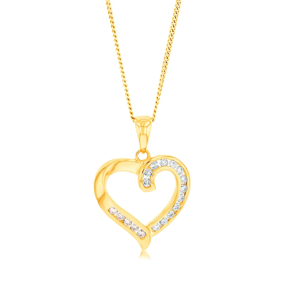 Australian Diamond 9ct Yellow Gold 1/4 Carat Diamond Heart Pendant – Shiels Jewellers