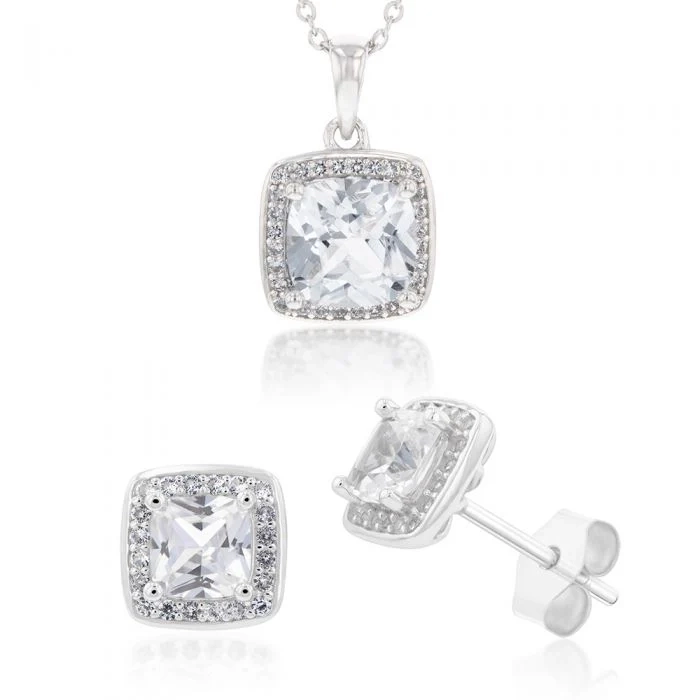 Natural White Sapphire Cushion Cut Pendant and Earring Set on Chain in – Shiels Jewellers