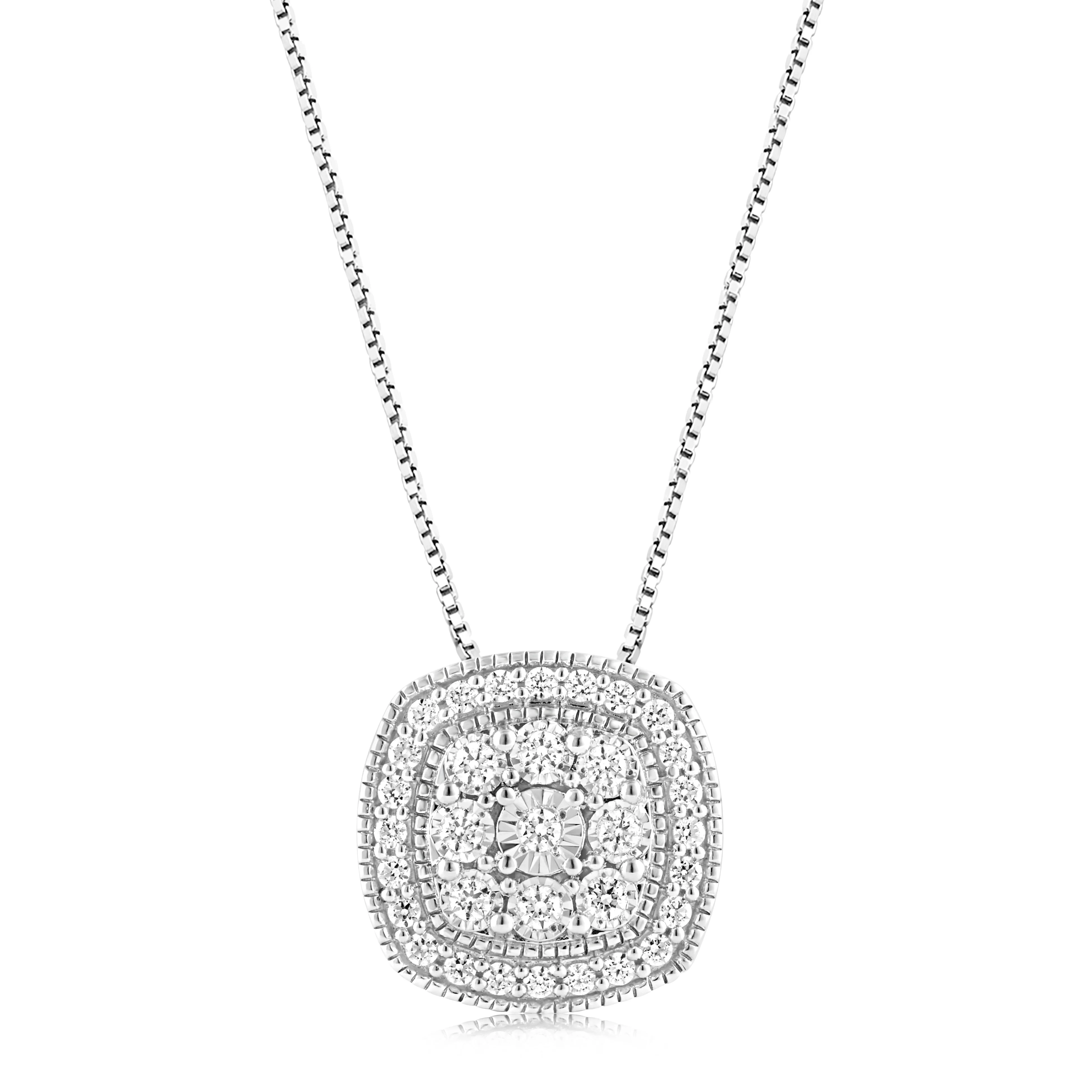 Sterling Silver 0.45 Carat Diamond Cushion Cluster Pendant with Round  – Shiels Jewellers