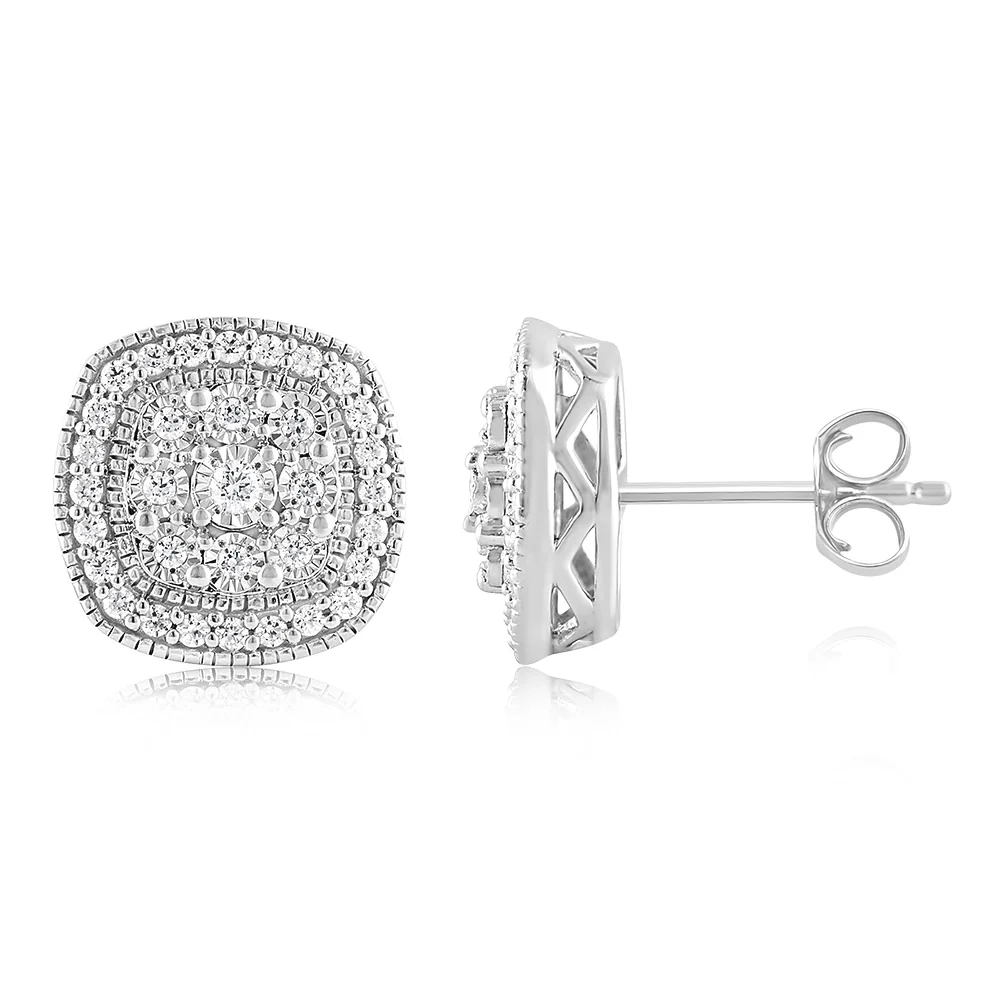 Sterling Silver 0.45 Carat Diamond Cushion Shape Cluster Stud Earrings – Shiels Jewellers