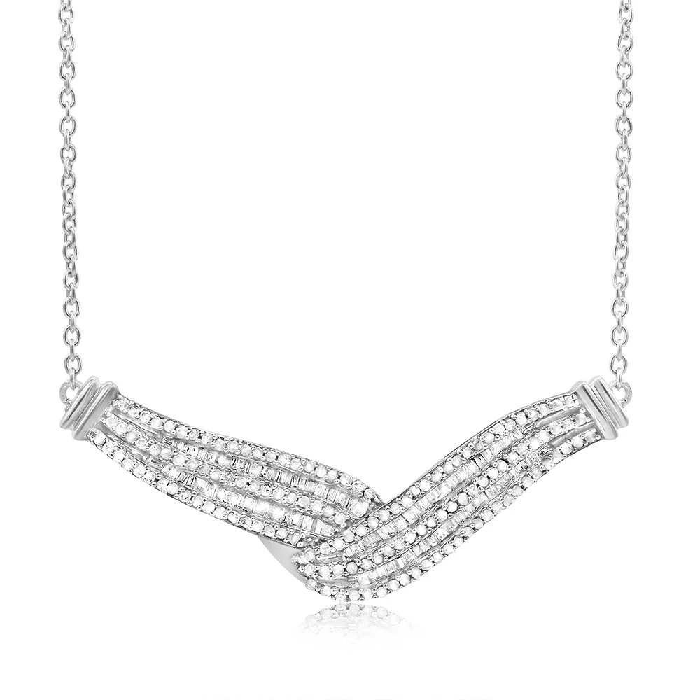 Sterling Silver 0.95Carat Diamond 45cm Necklace With Round and Baguett – Shiels Jewellers