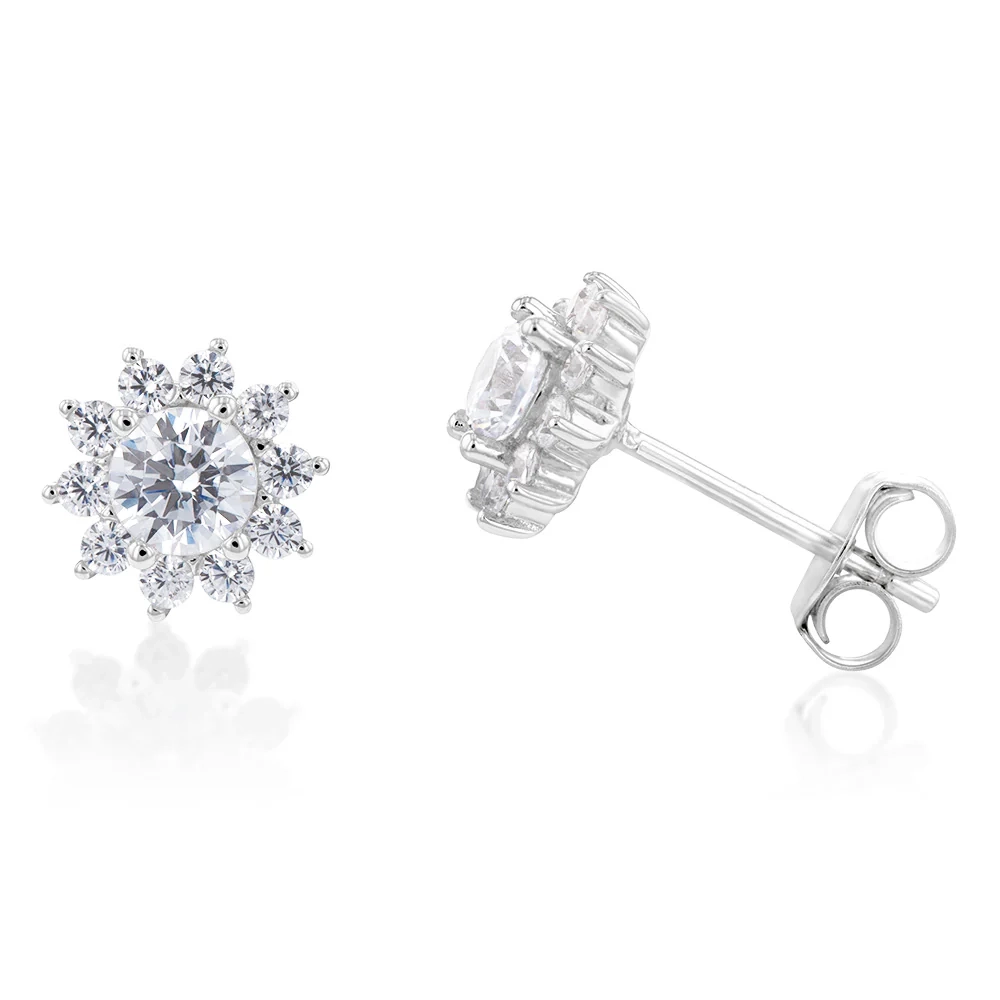 Sterling Silver Cubic Zirconia Flower Stud Earrings – Shiels Jewellers