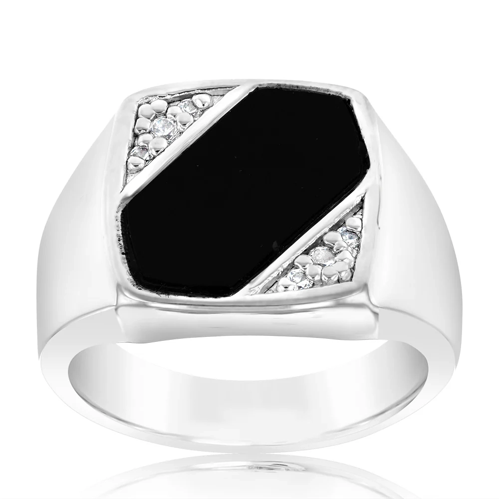 Sterling Silver Cubic Zirconia Onyx Black Gents Ring – Shiels Jewellers