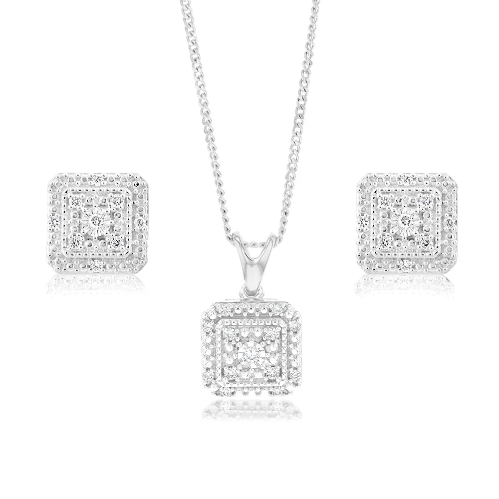 Sterling Silver Diamond Pendant & Stud Earrings Set – Shiels Jewellers