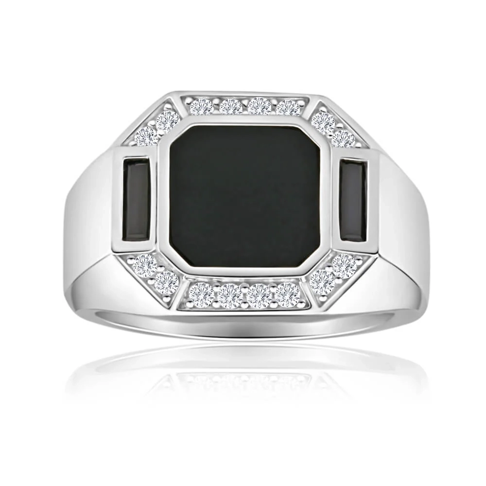 Sterling Silver Onyx + Cubic Zirconia Gents Ring – Shiels Jewellers