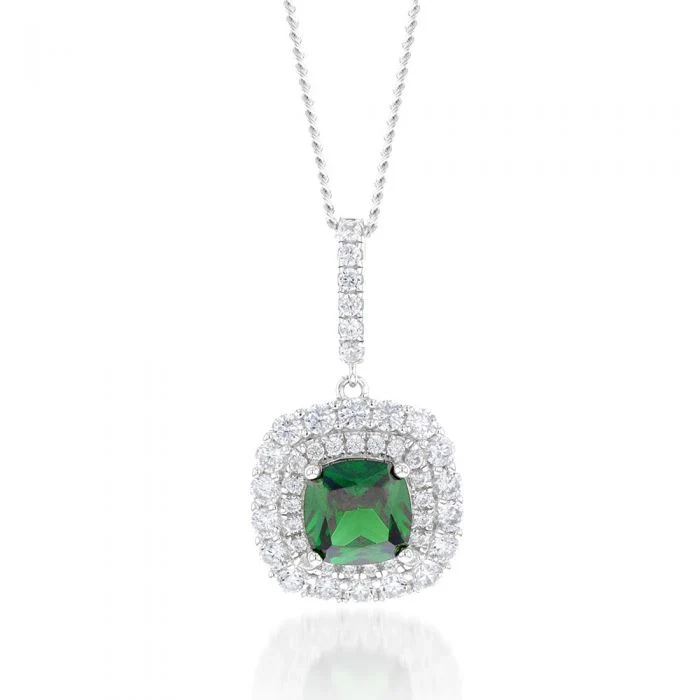 Sterling Silver Rhodium Plated Green And White Cushion Pendant – Shiels Jewellers