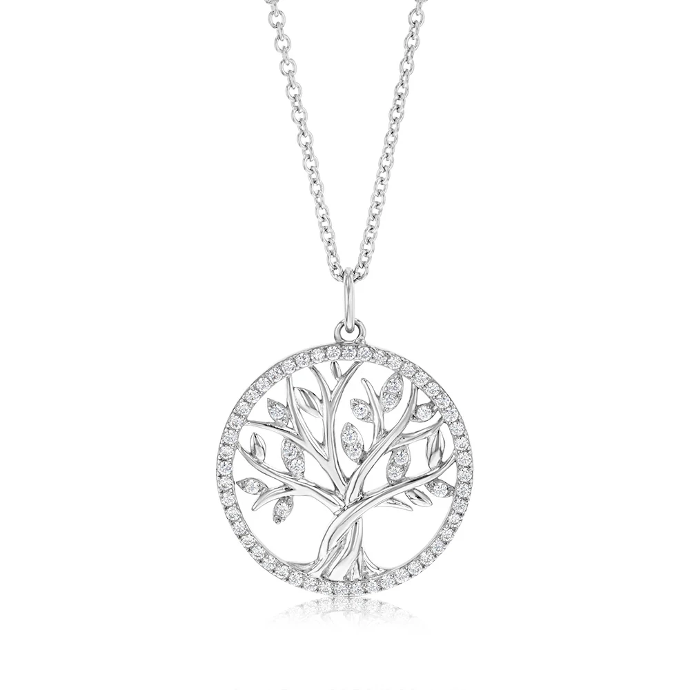 Sterling Silver Rhodium Plated Tree Of Life Cubic Zirconia Pendant Wit – Shiels Jewellers