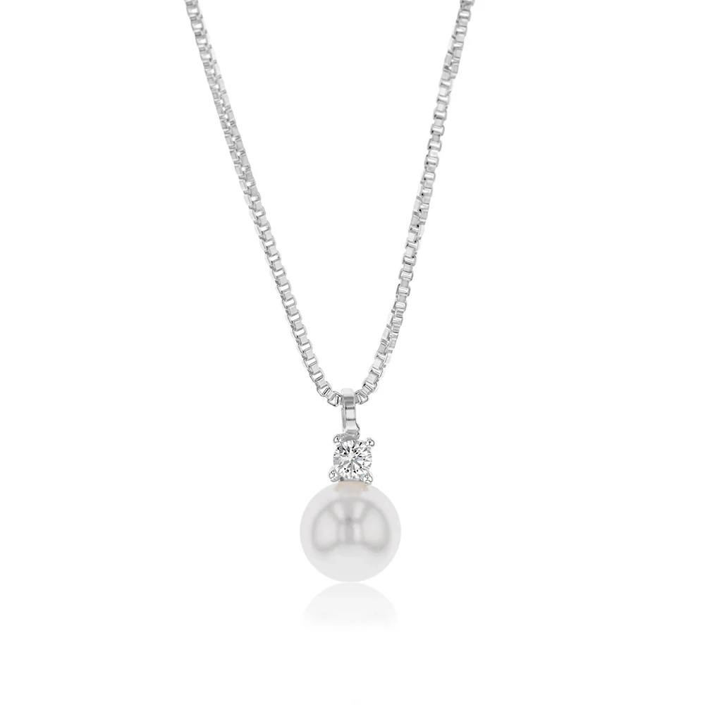 Sterling Silver Synthetic Pearl And Cubic Zirconia Pendant & Earrings  – Shiels Jewellers