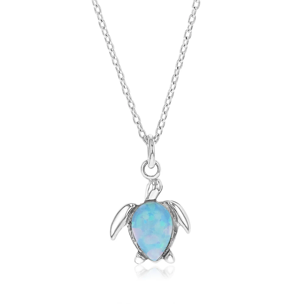 Sterling Silver Turtles Blue Opal Glass Pedant With 45cm Chain – Shiels Jewellers