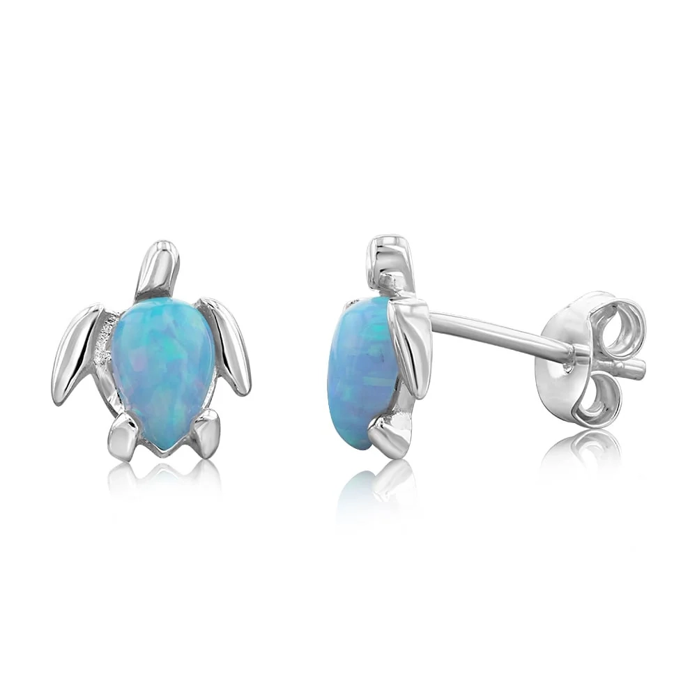 Sterling Silver Turtles Blue Opal Glass Studs Earrings – Shiels Jewellers