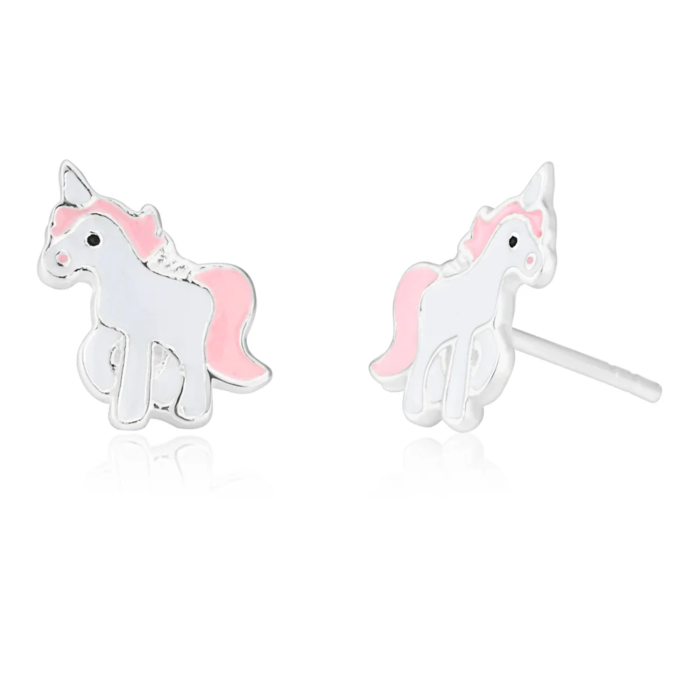 Sterling Silver Unicorn Pink and White Studs – Shiels Jewellers