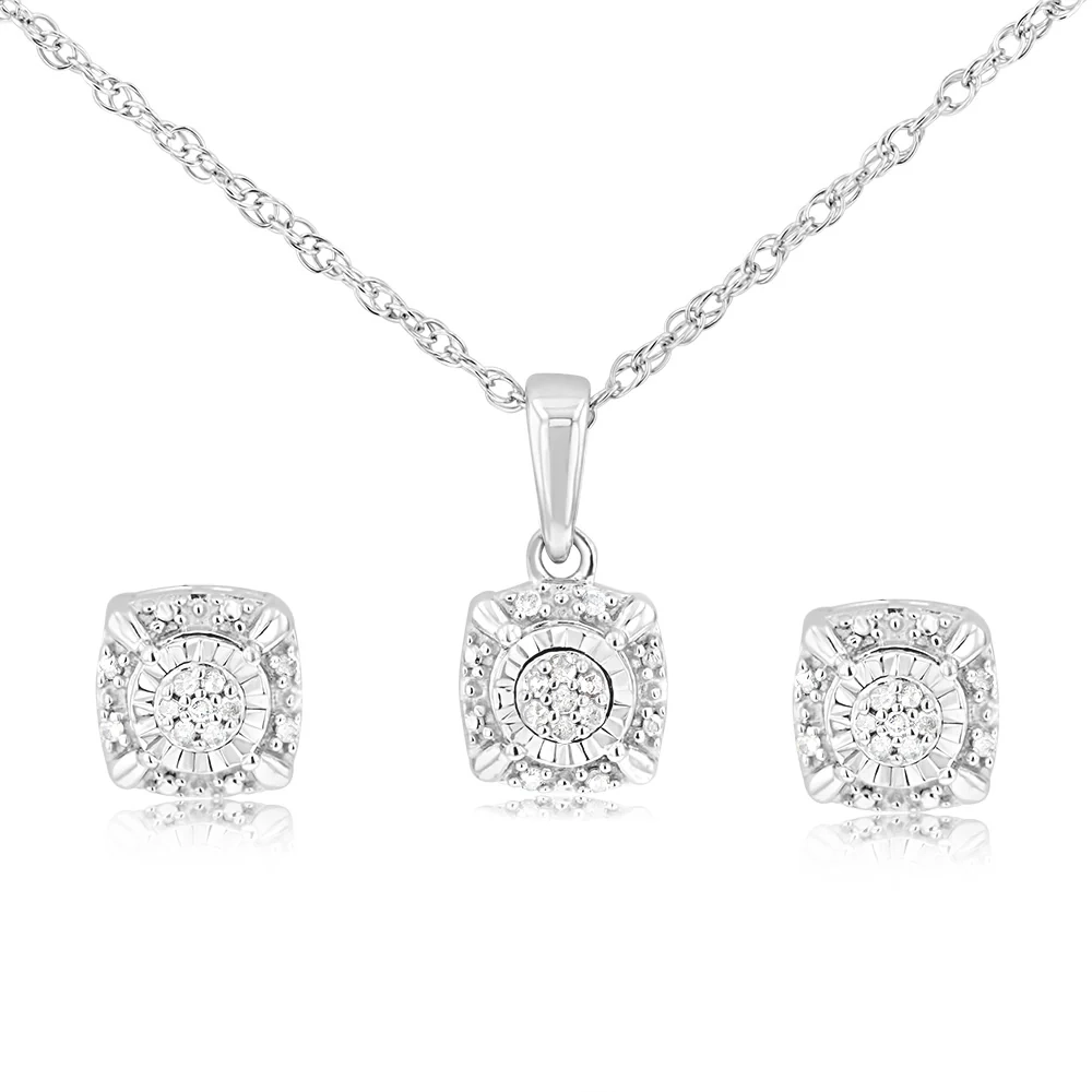 Sterling Siver & Round Shaped Earring, Pendant Set with 1/10 Carat Nat – Shiels Jewellers