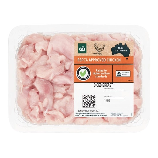 Australian Fresh RSPCA Approved Diced Chicken Breast 1 kg