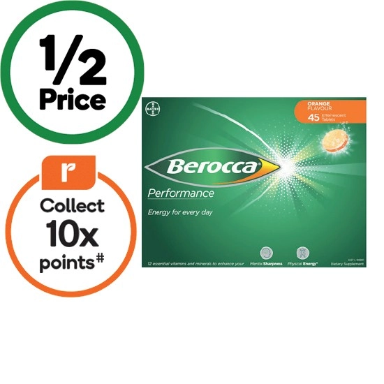 Berocca Energy Vitamin Orange Effervescent Tablets Pk 45~