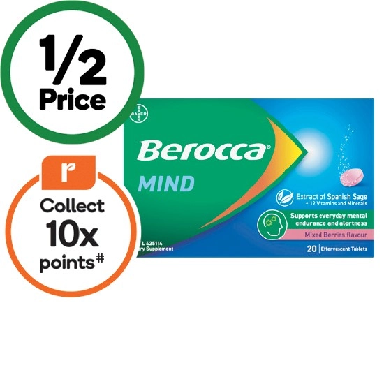 Berocca Mind Effervescent Tablets Mixed Berry Pk 20~