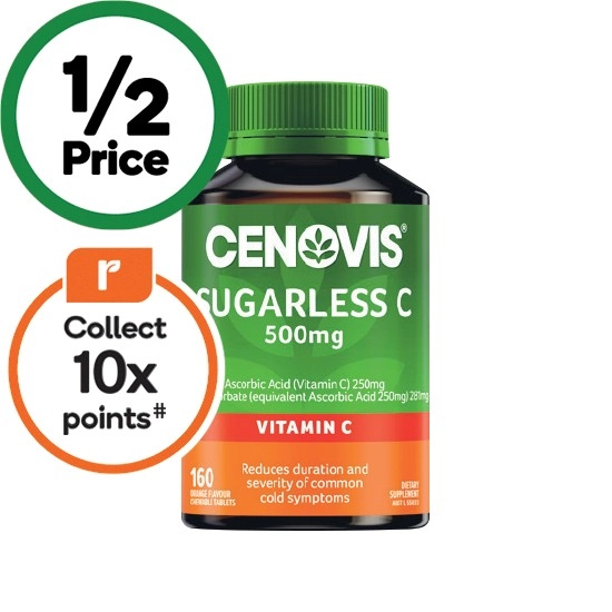 Cenovis Sugarless C 500mg Chewable Tablets Pk 160~