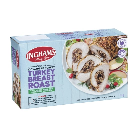 Ingham’s Turkey Breast Roast with Spiced Apple & Cranberry Stuffing 1 kg – From the Freezer