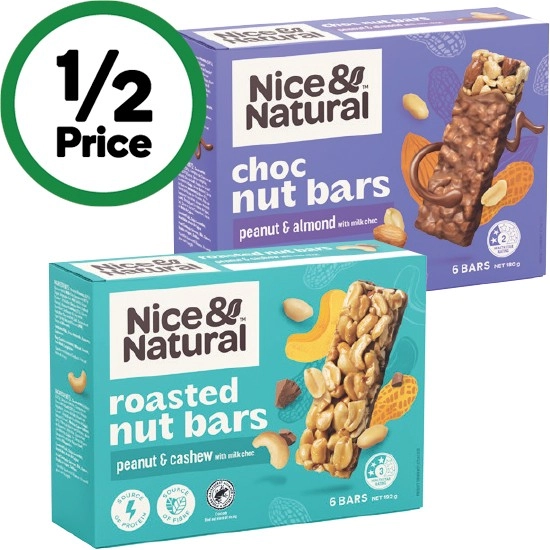 Nice & Natural Nut Bars 180-192g Pk 6