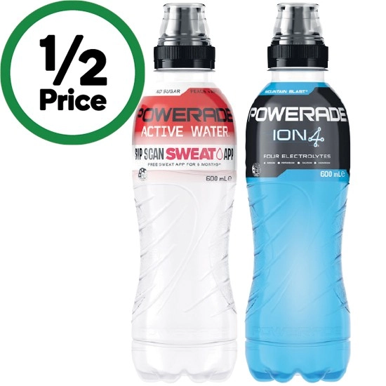 Powerade Drink Flo Cap or Active Water 600ml