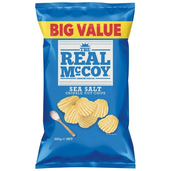 The Real McCoy Crinkle Cut Chips, Thinly Cut Chips or Corn Chips 220g