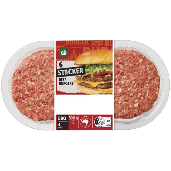 Woolworths Australian Stacker Beef Burgers 500g Pk 6