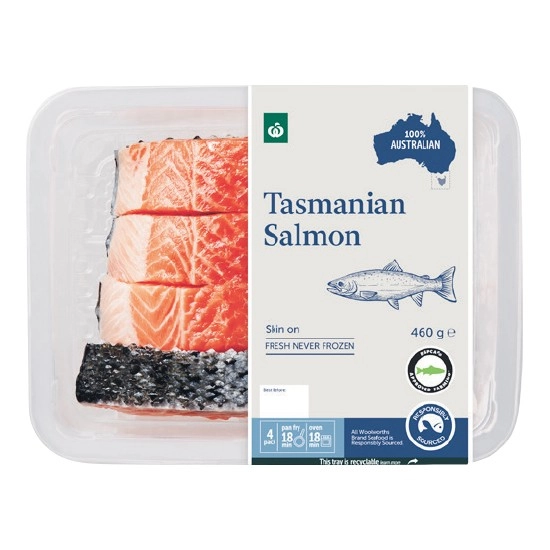 Woolworths Salmon Portions Skin On 460g Pk 4