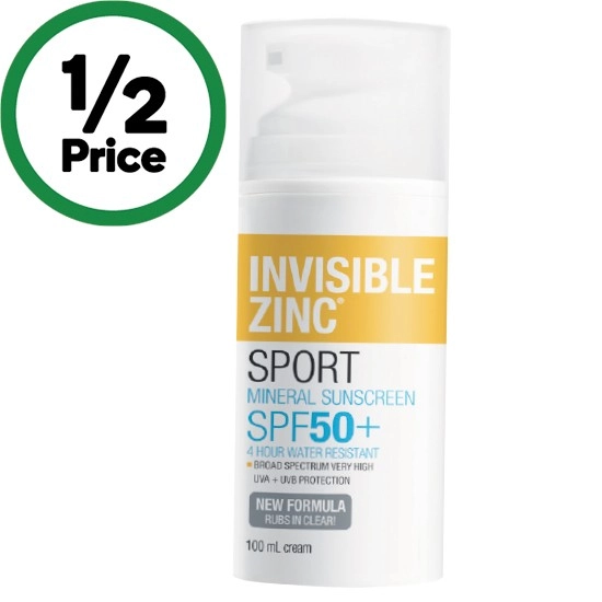 Invisible Zinc Sport Mineral Sunscreen SPF50+ 100ml*