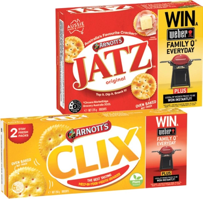 Arnott's Jatz or Clix Crackers 225g-250g