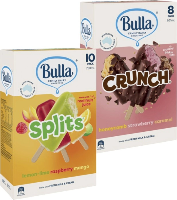 Bulla Splits or Crunch 8 Pack-14 Pack 400mL-750mL