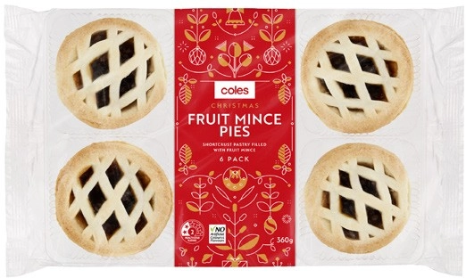 Coles Christmas Lattice Fruit Mince Pies 6 Pack 360g