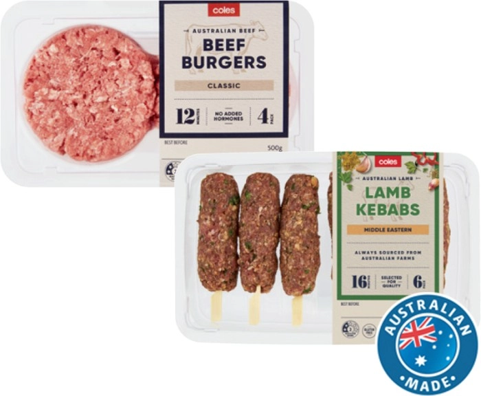 Coles Classic Burgers or Beef or Lamb Kebabs 400g-500g