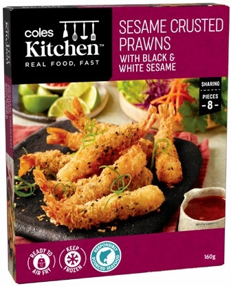 Coles Kitchen Frozen Sesame Torpedo Prawns 160g