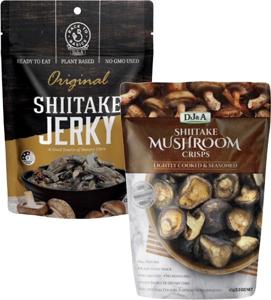 DJ&A Shiitake Mushroom Crisps 65g or Shiitake Jerky 60g