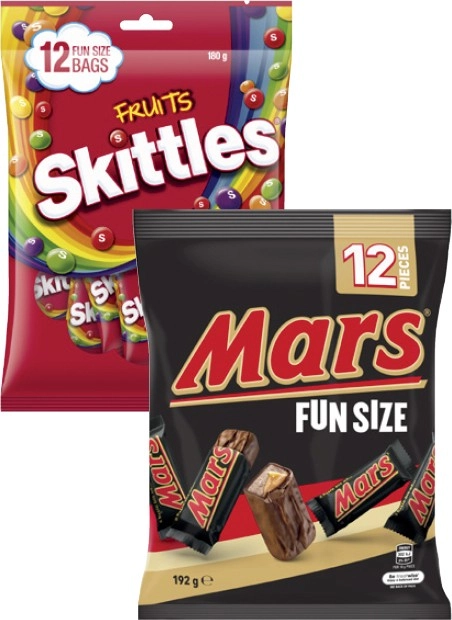 Mars Chocolate Fun Size 132g-192g or Skittles Fun Size 180g