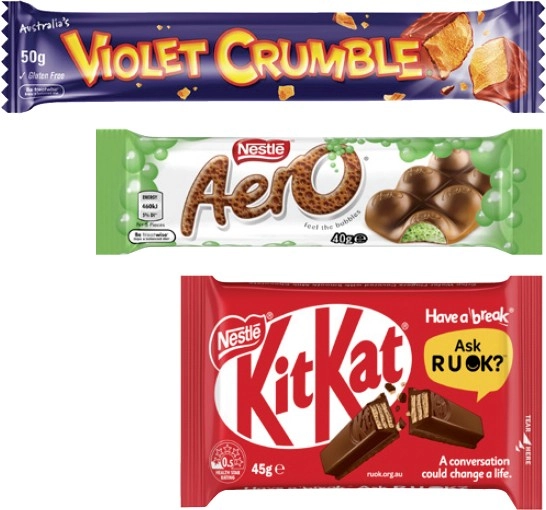 Nestlé Chocolate Bar 35g-50g or Violet Crumble Chocolate Bar 50g