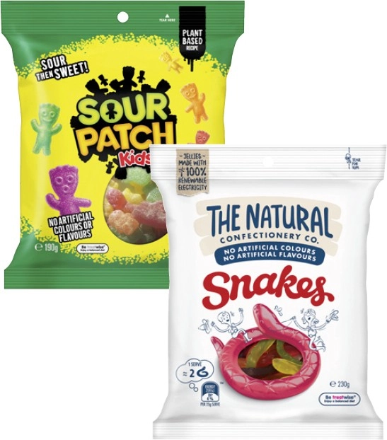 The Natural Confectionery Co. 130g-230g or Sour Patch 190g