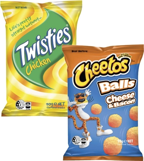 Twisties, Burger Rings or Cheetos 80g-90g