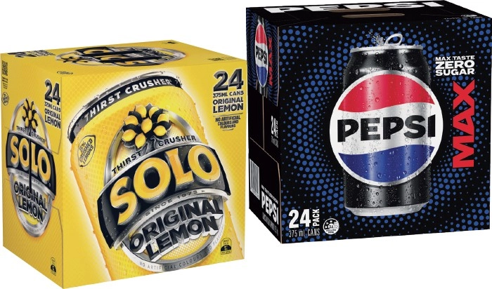 Pepsi, Solo or Schweppes 24x375mL Selected Varieties