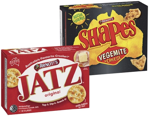 Arnott’s Shapes 130-190g, Clix 250g, Jatz or Savoy 225g Selected Varieties