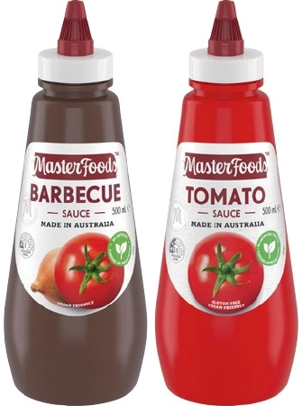 MasterFoods Squeezy Tomato or Barbecue Sauce 475‑500mL Selected Varieties