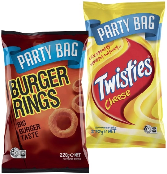 Twisties 125-270g, Burger Rings 220g, Cheetos 150-190g or Tasty Toobs 150g Selected Varieties