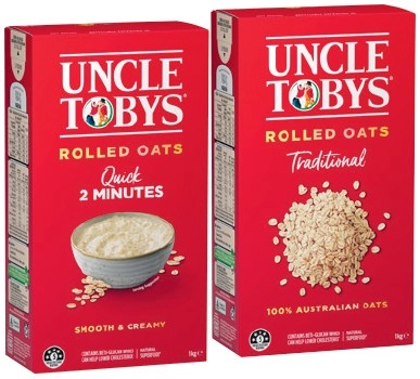 Uncle Tobys Traditional or Quick Rolled Oats 1kg