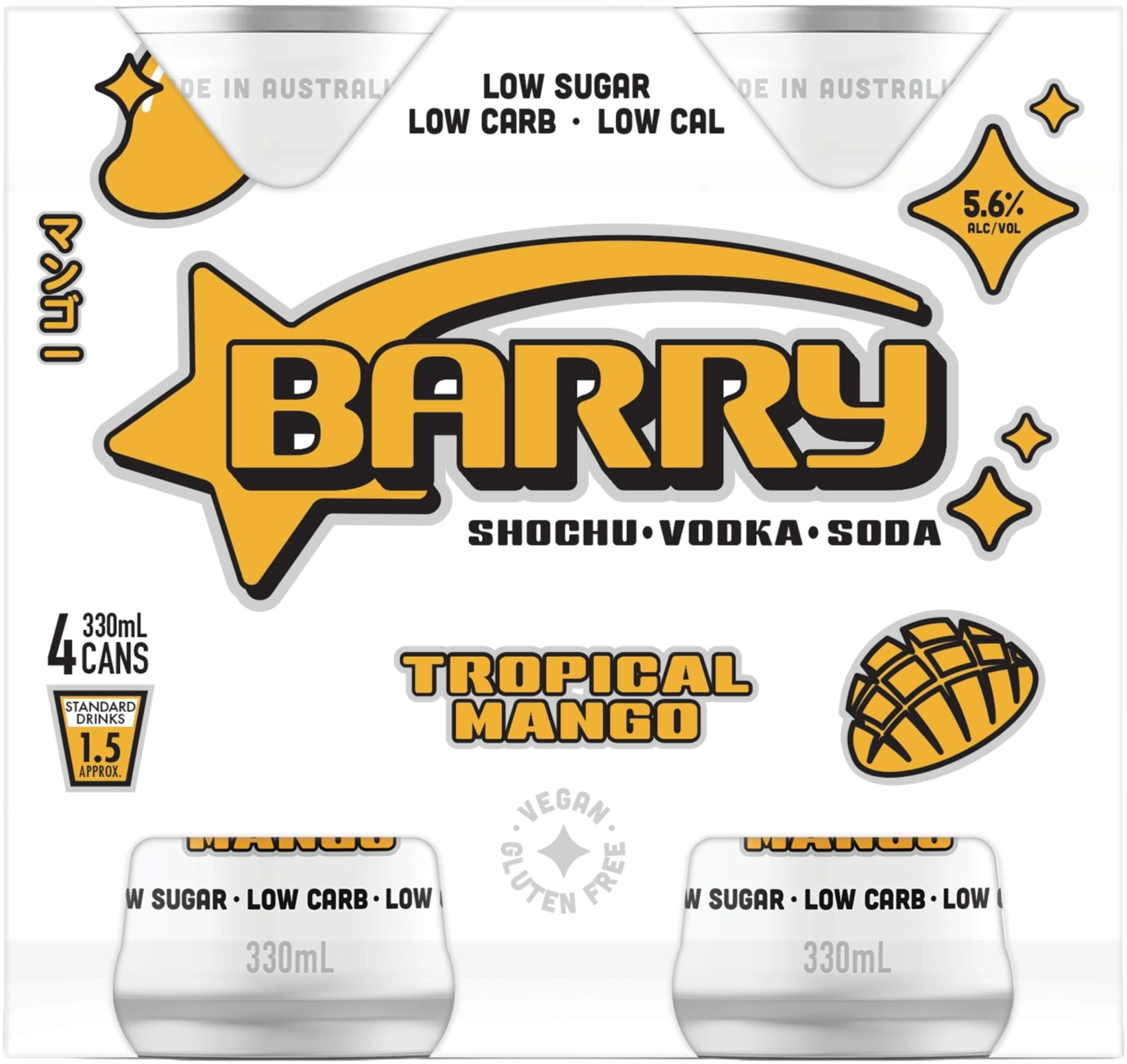 Barry Shochu Tropical Mango Soda Cans 4x330ml