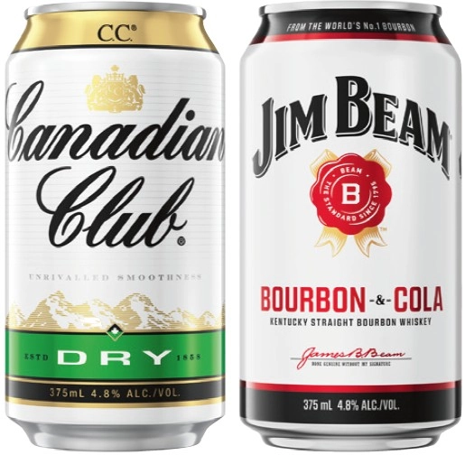 Canadian Club or Jim Beam 4.8% Varieties 10 Pack