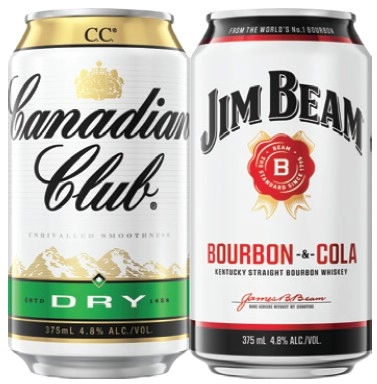 Canadian Club or Jim Beam 4.8% Varieties 10 Pack