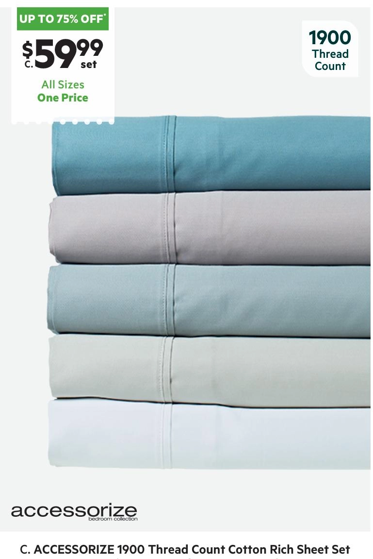 Accessorize 1900 Thread Count Cotton Rich Sheet Set Grey