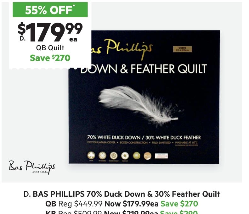 Bas Phillips 70/30 Duck Down Feather Quilt Queen