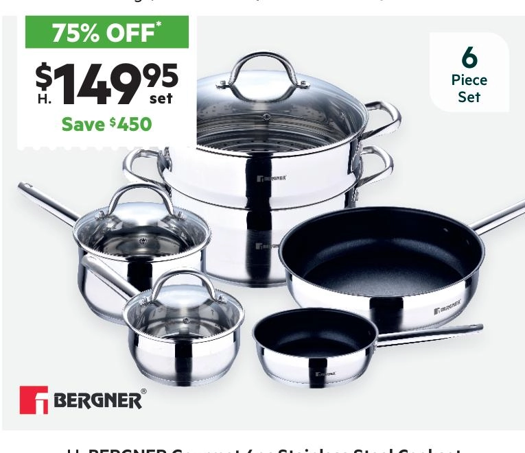 Bergner Gourmet Stainless Steel 6-Piece Cookset